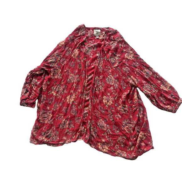 Billabong Size Medium Kimono Floral Duster Cardigan Open Front Red Women’s - Picture 1 of 4